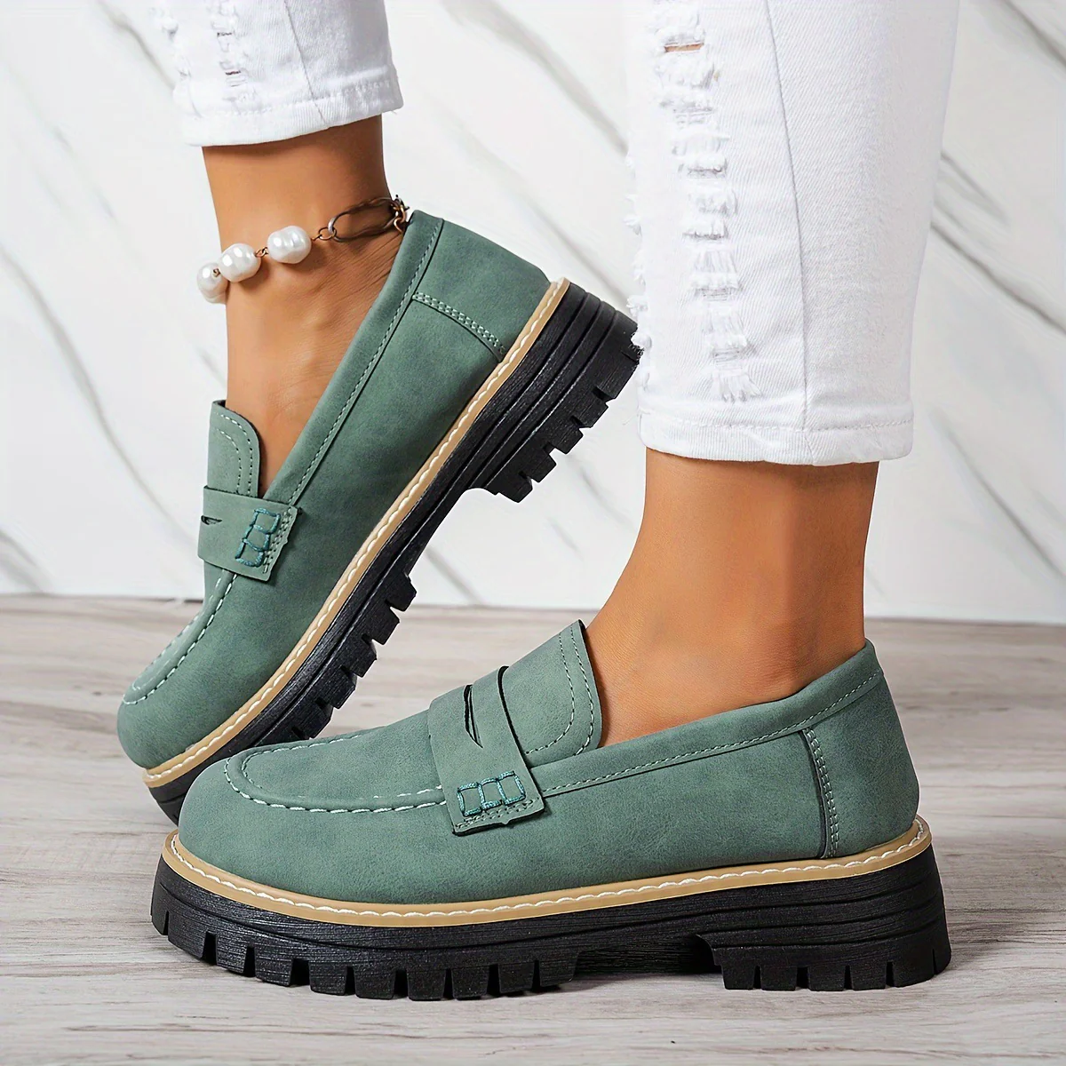 Women's Plus Size Casual Retro Suede Loafers with Chunky Heel Platform
